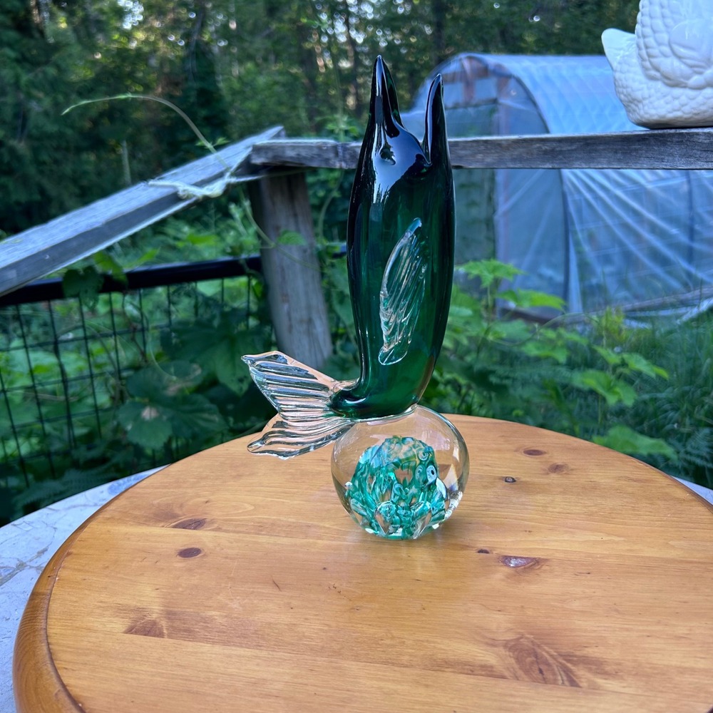 Vintage Glass Marlin Sculpture Green Leaping Sailfish Paperweight‎ Murano Style